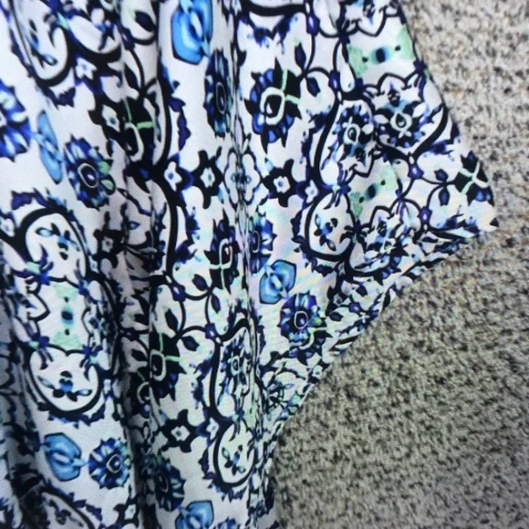 Lane Bryant White and Blue Patterned Beaded V-Neck Tunic - Picture 2 of 7